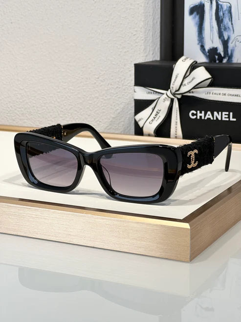 CHANEL 5514 Rectangle Sunglasses Acetate & Tweed Black & Gold frame 5 Colors ✨