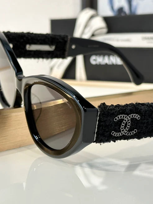 - CHANEL 5513 Cat Eye Sunglasses Acetate & Tweed Black & Gold frame 5 Colors ✨