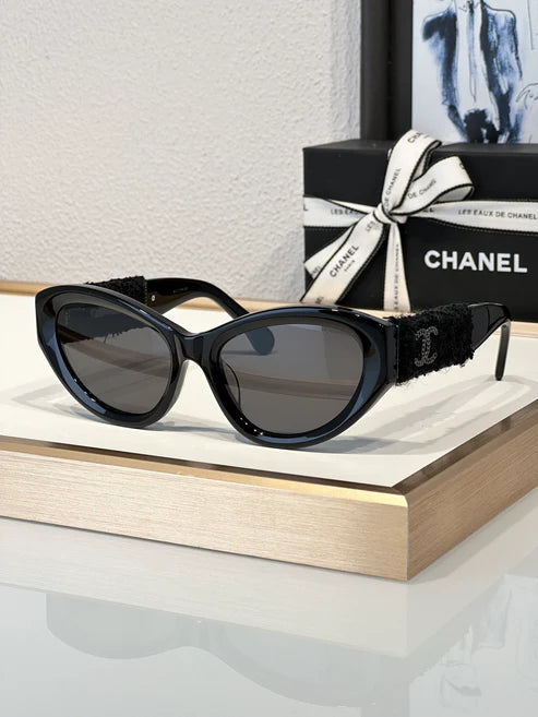 - CHANEL 5513 Cat Eye Sunglasses Acetate & Tweed Black & Gold frame 5 Colors ✨