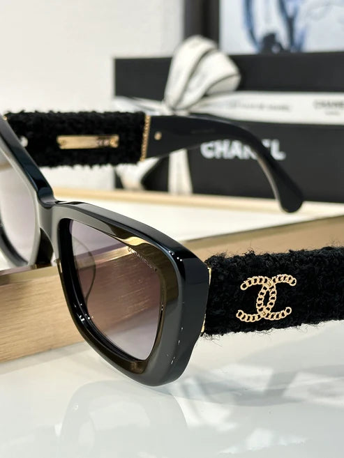 CHANEL 5514 Rectangle Sunglasses Acetate & Tweed Black & Gold frame 5 Colors ✨