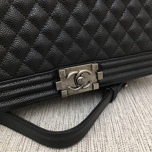 CHANEL Jumbo Large Chanel Silver Le Boy Flap Bag Quilted Caviar✨