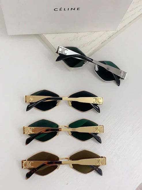 CELINE 40254 Triomphe hexagon-frame gold-tone and tortoiseshell acetate sunglasses ✨