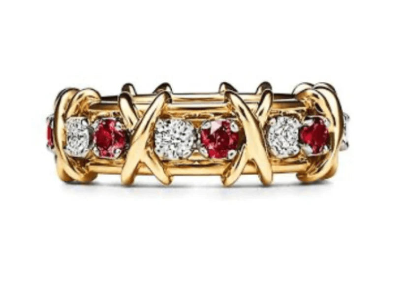 Tiffany&Co 18K Yellow Gold and Platinum Plate Estate Sixteen Stone Ruby and and Diamond Ring White-Yellow gold “X,” the popular symbol of love 6 models