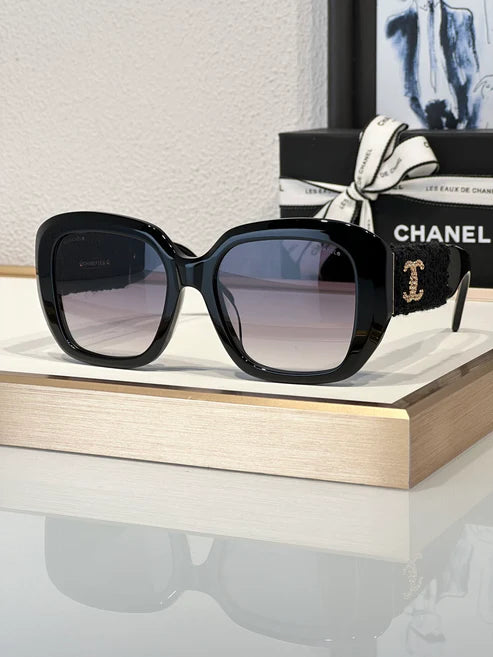 CHANEL 5512 Square Sunglasses Acetate & Tweed Black & Gold frame 6 Colors ✨