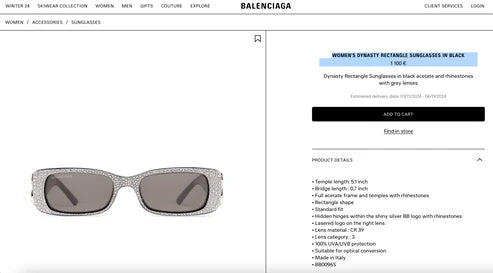 BALENCIAGA WOMEN'S DYNASTY RECTANGLE SUNGLASSES 👽 $1200