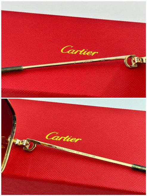 Cartier Square Sunglasses Gold Grey Metal CT 383👑