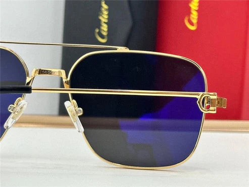 Cartier Square Sunglasses Gold Grey Metal CT 383👑