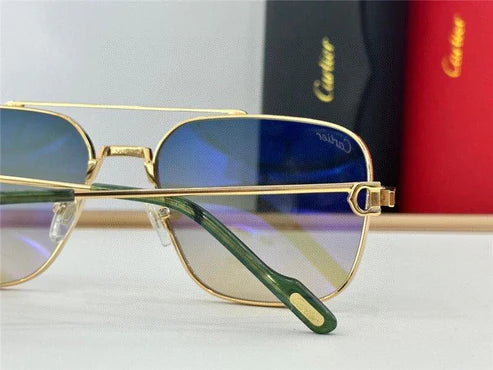 Cartier Square Sunglasses Gold Grey Metal CT 383👑