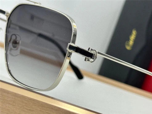 Cartier Square Sunglasses Gold Grey Metal CT 383👑