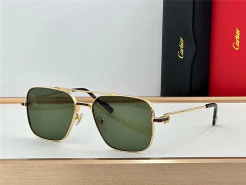 Cartier Square Sunglasses Gold Grey Metal CT 383👑