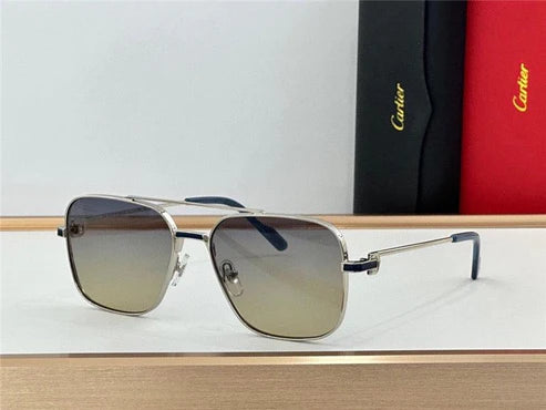 Cartier Square Sunglasses Gold Grey Metal CT 383👑