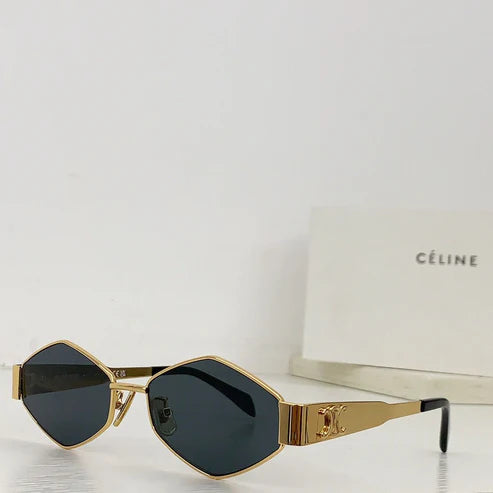 CELINE 40254 Triomphe hexagon-frame gold-tone and tortoiseshell acetate sunglasses ✨