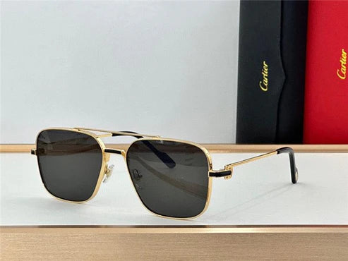 Cartier Square Sunglasses Gold Grey Metal CT 383👑