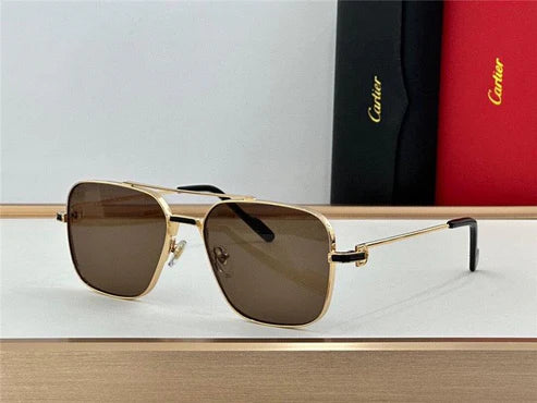 Cartier Square Sunglasses Gold Grey Metal CT 383👑