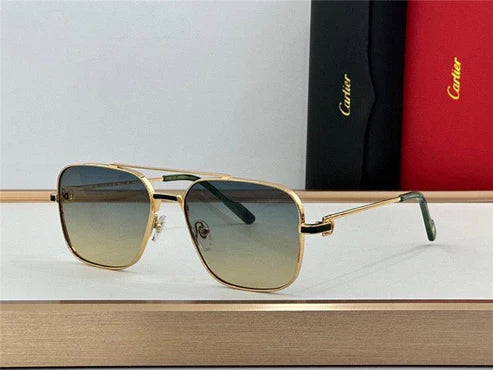 Cartier Square Sunglasses Gold Grey Metal CT 383👑