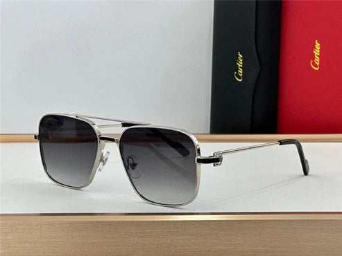 Cartier Square Sunglasses Gold Grey Metal CT 383👑